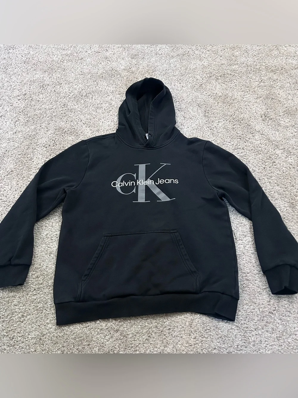 Calvin Klein Jeans Black Graphic Logo Pullover Hoodie Pocket youth L